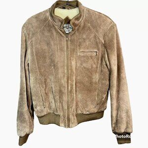 American Eagle Suede Sherpa Bomber Jacket 42 – Classic 80s Tan Flight Jacket